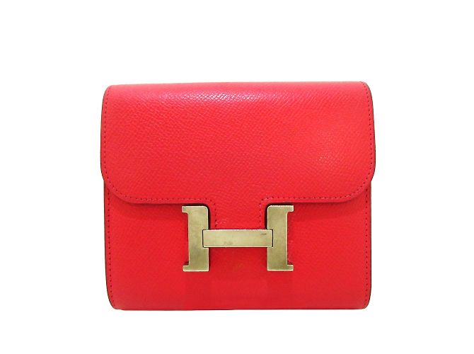 Hermès Cartera compacta roja Hermes Epsom Constance