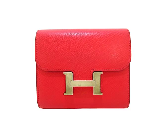 Hermès Rote Hermes Epsom Constance Kompakt-Geldbörse Leder  ref.1199175