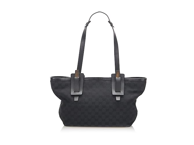 Bolsa de ombro em lona preta Gucci GG Preto Couro  ref.1199184