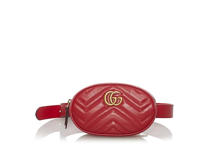Bolsa com cinto de couro vermelho Gucci GG Marmont Matelasse  ref.1199185