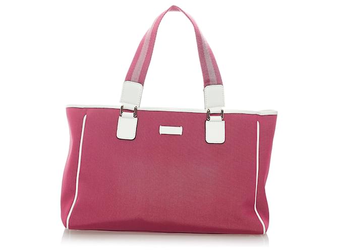 Pink Gucci Web Canvas Tote Bag Leather  ref.1199200