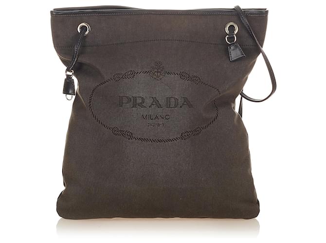 Brown Prada Canapa Canvas Tote Bag Leather  ref.1199221