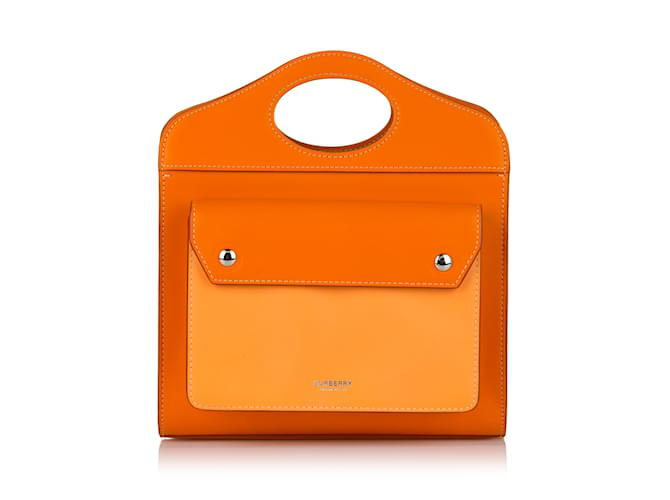 Orange Burberry Mini Leather Pocket Tote Satchel  ref.1199227