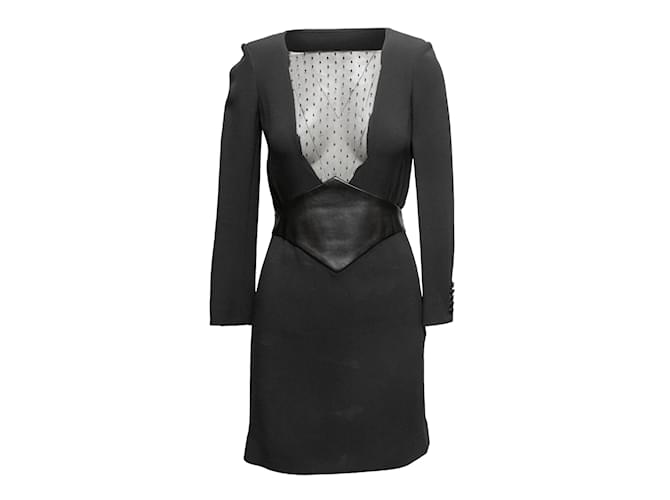 Vestido negro Saint Laurent de cuero y detalles de malla Talla US XS Sintético  ref.1199228