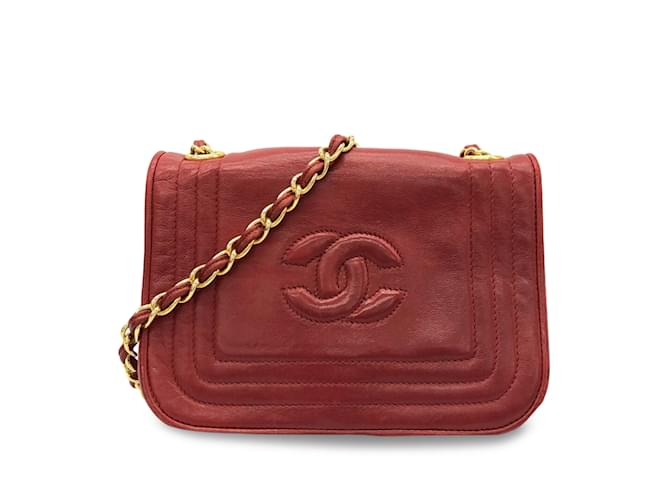 Red Chanel Mini CC Stitch Lambskin Flap Crossbody Bag Leather  ref.1199239