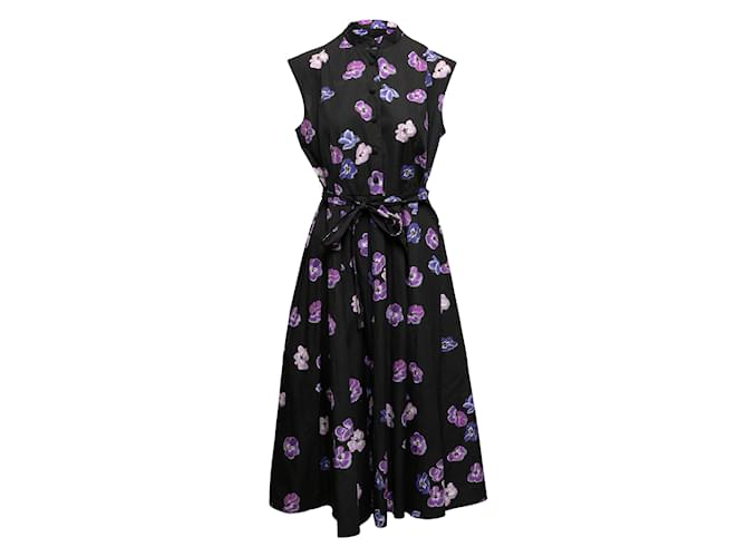Black & Purple Prada Pansy Printed Dress Size IT 46 Synthetic  ref.1199250