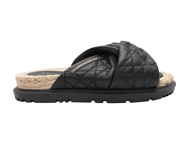 Black Christian Dior Cannage D-Twist Espadrille Sandals Size 39.5 Leather  ref.1199254