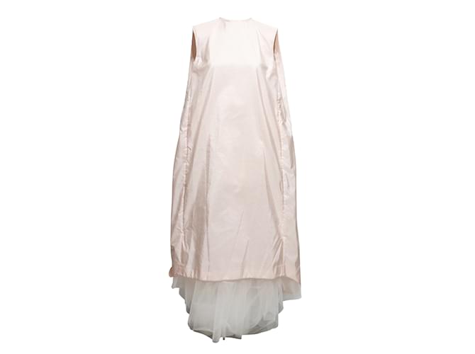 Hellrosa und weißes ärmelloses Thom Browne Seiden-Seersucker-Kleid, Größe EU 44 Pink  ref.1199274