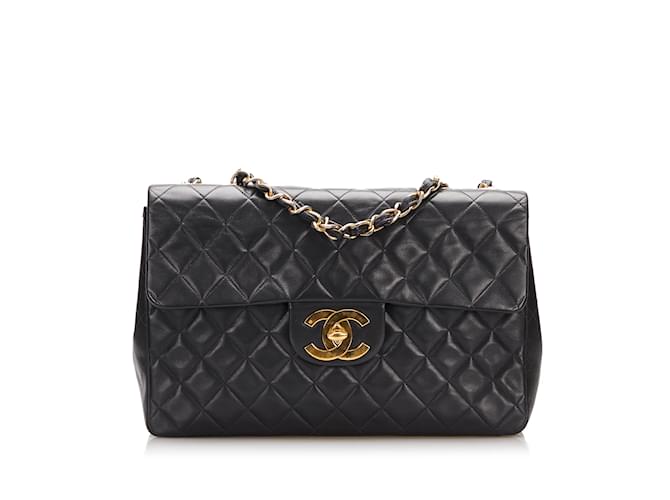 Black Chanel Maxi Classic Lambskin Single Flap Shoulder Bag Leather  ref.1199311