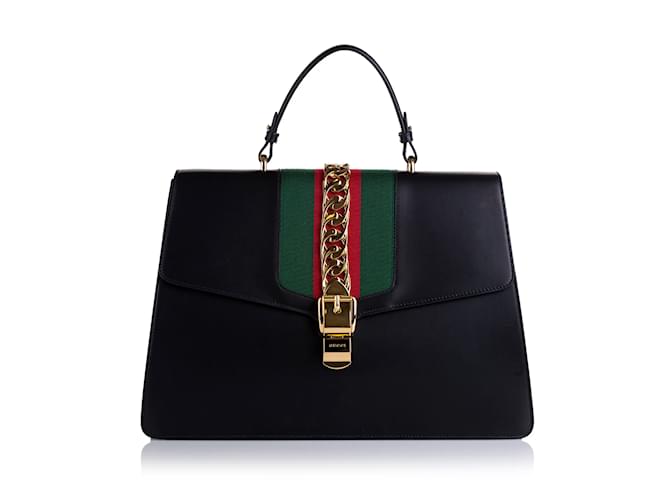 Bolsa Gucci Sylvie Web Preta Preto Couro  ref.1199318