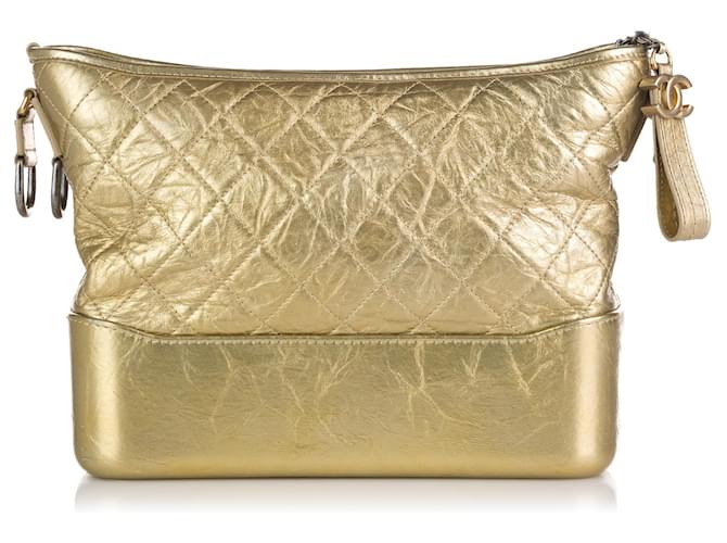 Gold Chanel Medium Gabrielle Hobo Shoulder Bag Golden Leather  ref.1199339
