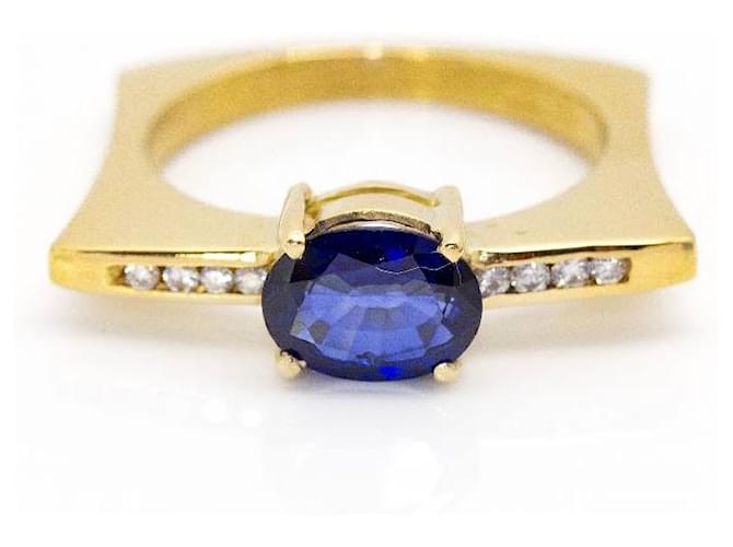 Autre Marque KLASH-Ring aus Gold, Saphir und Diamanten. Golden Marineblau Gelbes Gold  ref.1199382