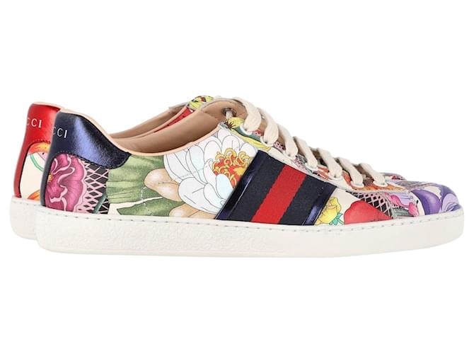 Gucci Floral Snake Ace Sneakers in Multicolor Leather Multiple colors  ref.1199458