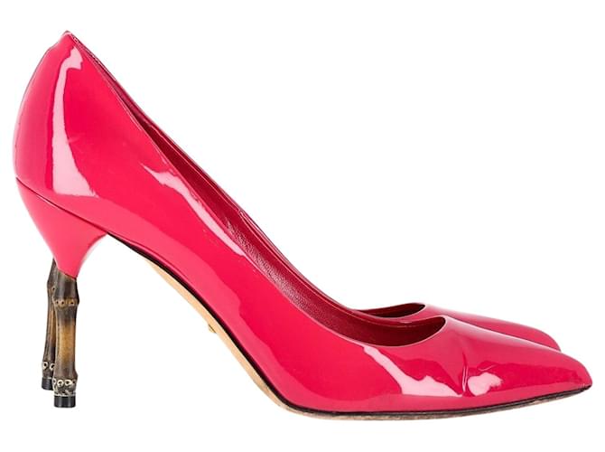 Sapatos Gucci Kristen de bico fino em couro envernizado rosa choque  ref.1199467
