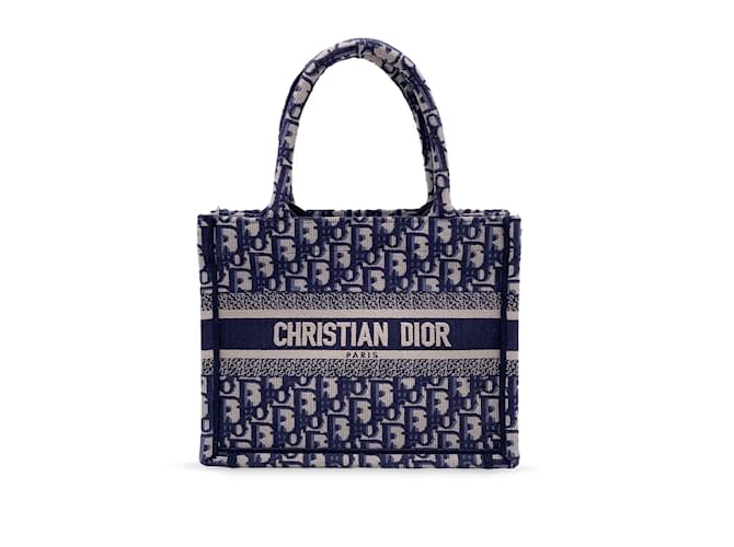 Christian Dior Borsa a mano piccola in tela blu obliqua per libri  ref.1199472