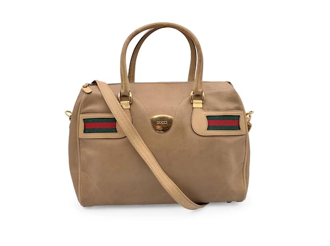 Gucci Vintage Beige Leather Web Satchel Handbag with Strap  ref.1199474