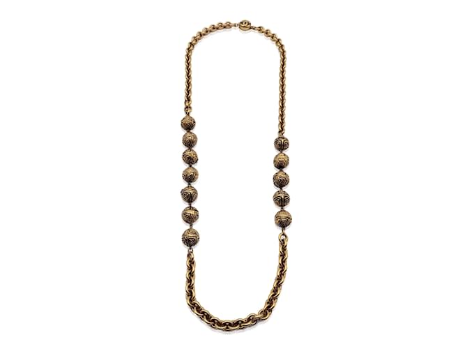 Chanel VINTAGE ▾ 1980s Collana a catena in metallo dorato con perline di metallo D'oro  ref.1199477