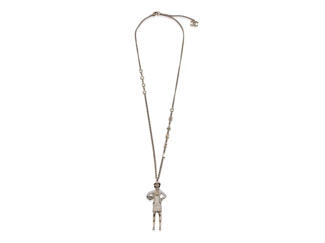 Chanel Light Gold Metal Coco Mademoiselle Figurine Pendant Necklace Golden  ref.1199480
