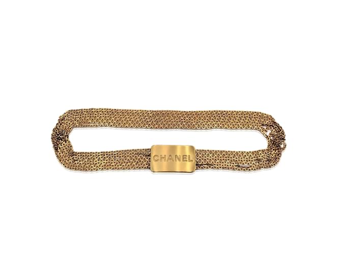 Chanel Placa de logotipo de cinto de corrente múltipla de metal dourado vintage  ref.1199482