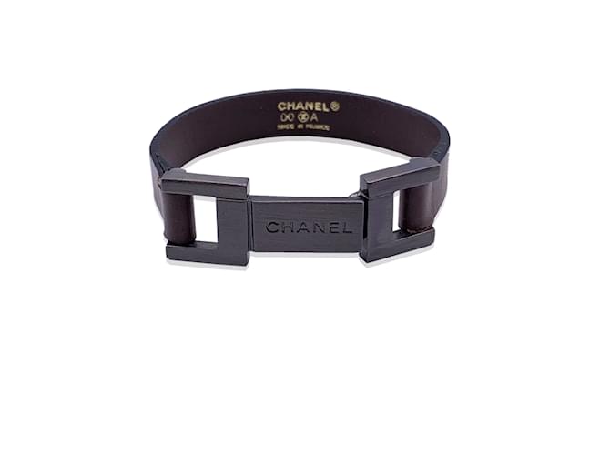 Chanel Vintage Brown Leather Unisex Logo Bracelet  ref.1199485