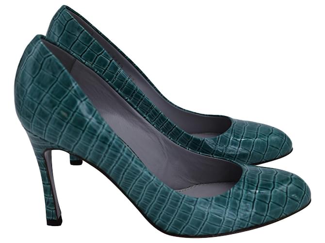 Sergio Rossi Croc Embossed Pumps in Green Patent Leather  ref.1199497