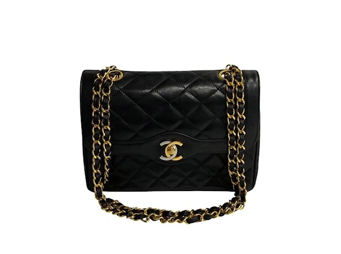 Chanel Paris Double Flap Bag Black Leather Lambskin  ref.1199508