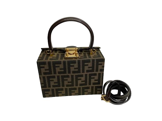 Fendi Zucca Convertible Push Lock Box Bag Brown Cloth  ref.1199509
