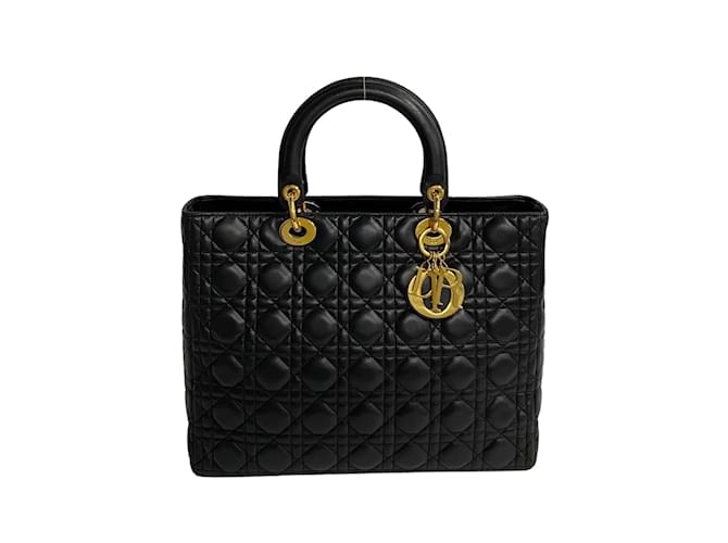 Large Cannage Leather Lady Dior Bag Black Pony-style calfskin  ref.1199528
