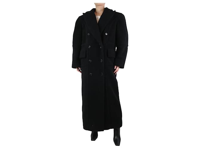 Autre Marque Maxi abrigo negro de bouclé con botonadura forrada - talla S Lana  ref.1199616