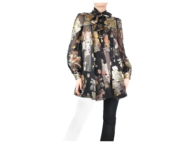 Saint Laurent Black sheer lurex neck-tie blouse - size UK 8 Silk  ref.1199630