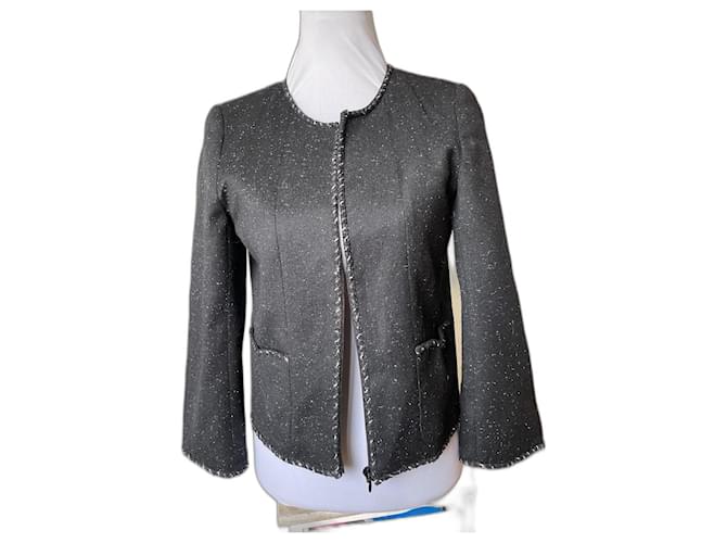 Chanel Jackets Black Blue Wool  ref.1199647
