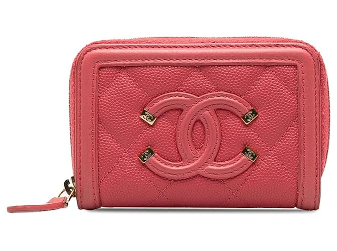 Portafoglio piccolo Chanel con cerniera in filigrana rosa CC Caviar Pelle  ref.1199670