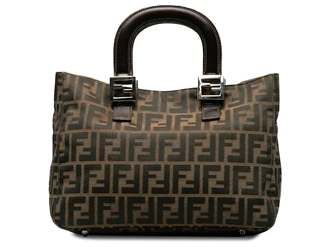 Fendi Brown Zucca Twins Handbag Leather Cloth Pony-style calfskin Cloth  ref.1199688