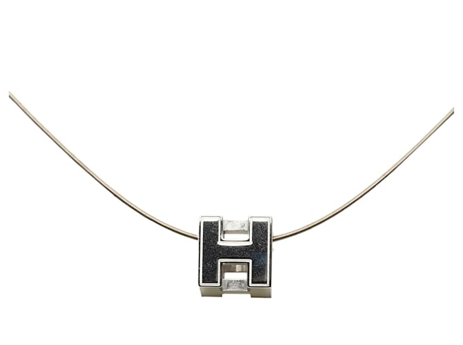 Hermès Hermes Silver Cage d'H Cube Necklace Silvery Metal  ref.1199692