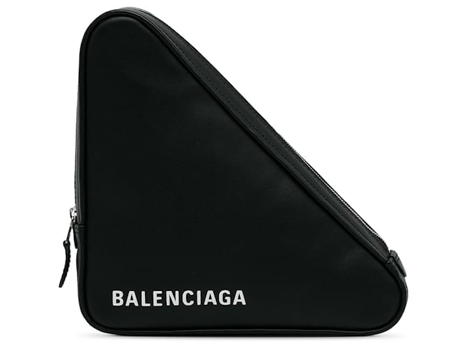 Balenciaga Pochette Triangle Noire Cuir Veau façon poulain  ref.1199693