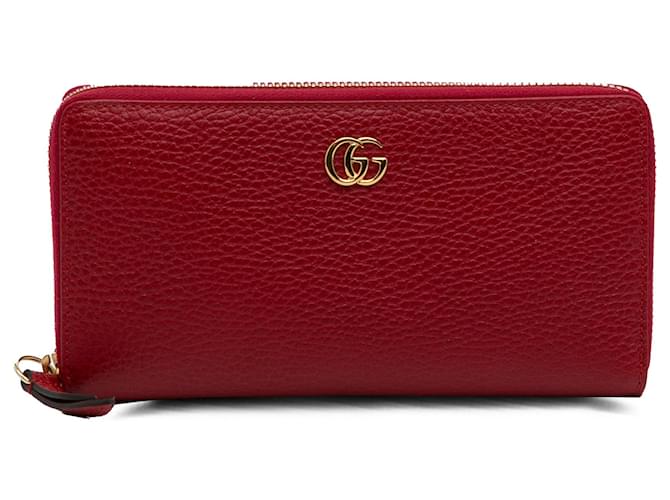 Carteira Gucci Red GG Marmont de couro com zíper Vermelho Bezerro-como bezerro  ref.1199712