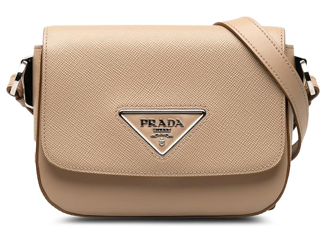 Prada Brown Saffiano Identity Crossbody Bag Beige Leather  ref.1199715