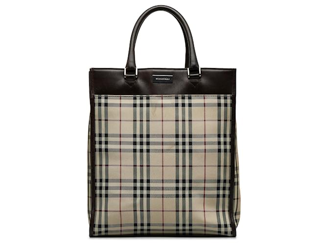 Burberry Brown House Check Tote Beige Leather Cloth Pony-style calfskin Cloth  ref.1199719