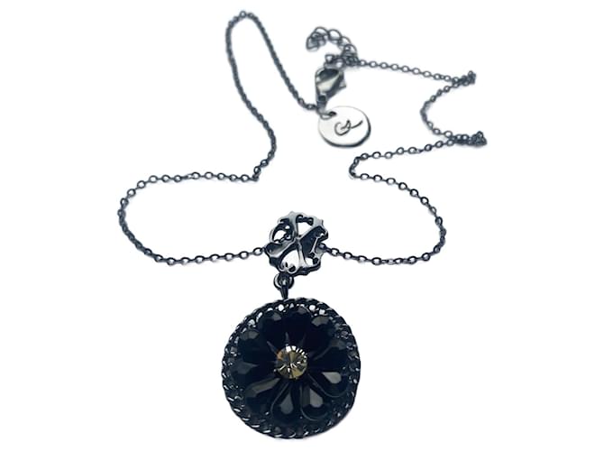 Christian Lacroix Necklaces Black Silvery Metal Glass  ref.1199746