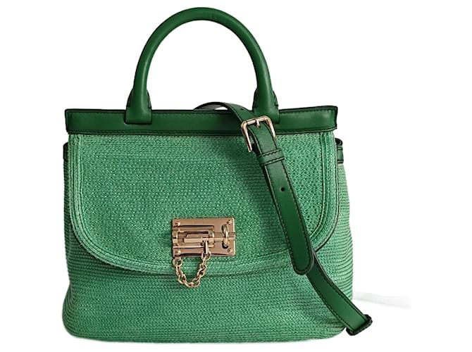 Bolsa de ombro Dolce & Gabbana Sicily em ráfia verde e couro  ref.1199779