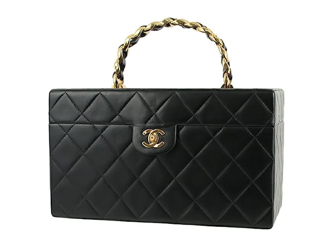 Vanity Bolso de mano de cuero Chanel Vintage Matelassé en excelente estado Negro  ref.1199826