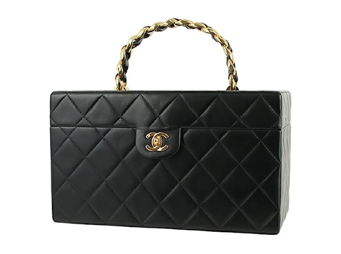 Chanel Vintage Matelasse Vanity Case Black Leather  ref.1199826