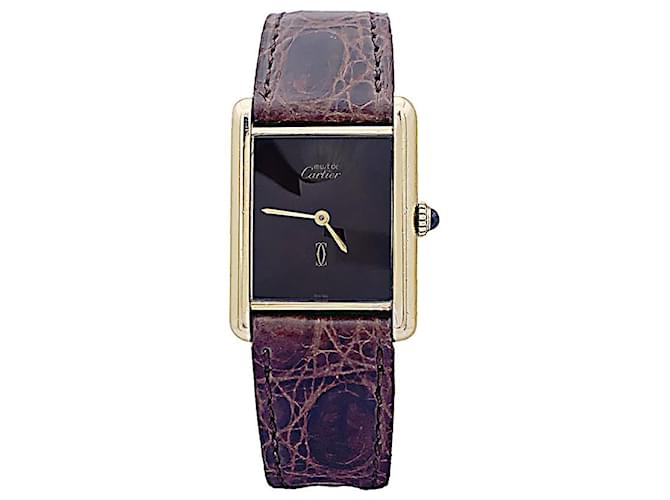 Cartier "Tank Must" silver gold-plated watch, brown lacquered dial. Leather  ref.1200064