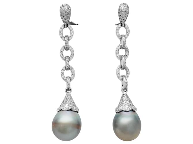 inconnue Boucles d'oreilles pendantes en or blanc, diamants et perles. Platine  ref.1200065