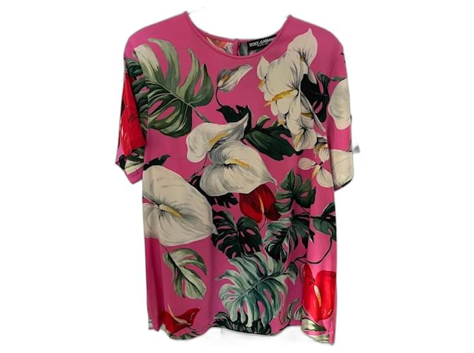 Dolce & Gabbana D&G floral top, IT size46 Pink Silk  ref.1200201