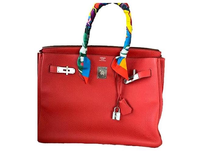 Hermès Birkin 35 Kapuzinerkresse, Palladium-Hardware, Ausgezeichneter Zustand Rot Leder  ref.1200270