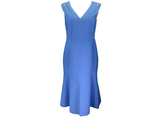 Autre Marque Akris Cyanblaues ärmelloses Kleid aus Baumwolle und Seide mit V-Ausschnitt  ref.1200408