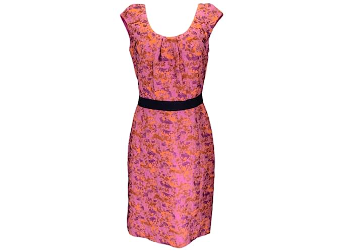 Autre Marque Lela Rose Pink / Orange Scoop Neck Jacquard Dress Multiple colors Silk  ref.1200416