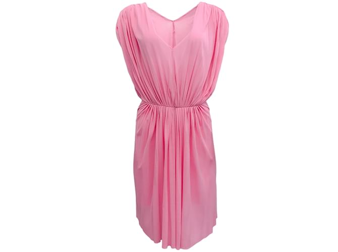 Autre Marque Rick Owens Pop Pink Draped Cut Out Shoulder Dress Cotton  ref.1200417