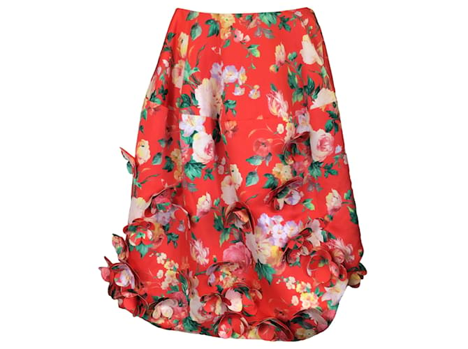 Autre Marque Simone Rocha Red Multi Flower Applique Floral Printed Satin Skirt Polyester  ref.1200425
